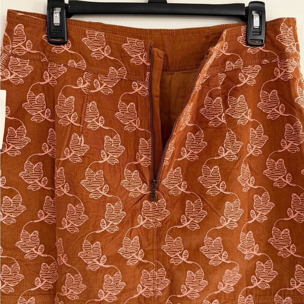 NWT Anthropologie Maeve Corduroy Mini Skirt Brown Floral Leaf Pattern Size 12 - Picture 7 of 10